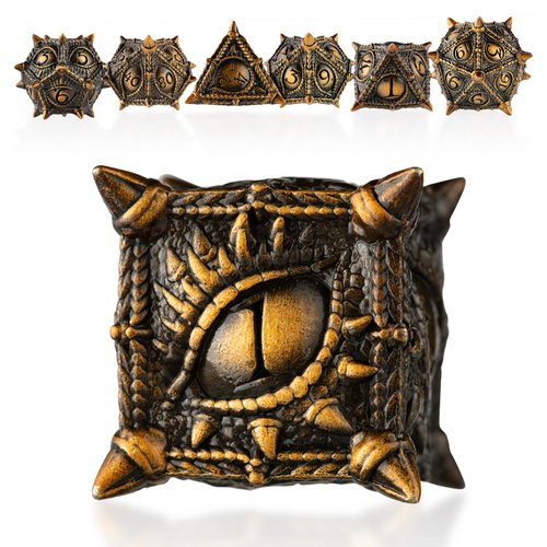 Surpass DND dice Metal dice Dungeons and Dragons dice polyhedral dice Dragon Eye dice Set RPG dice DND Dragon dice Role Playing Game dice RPG dice Set Pathfinder dice Set (Golden dice)