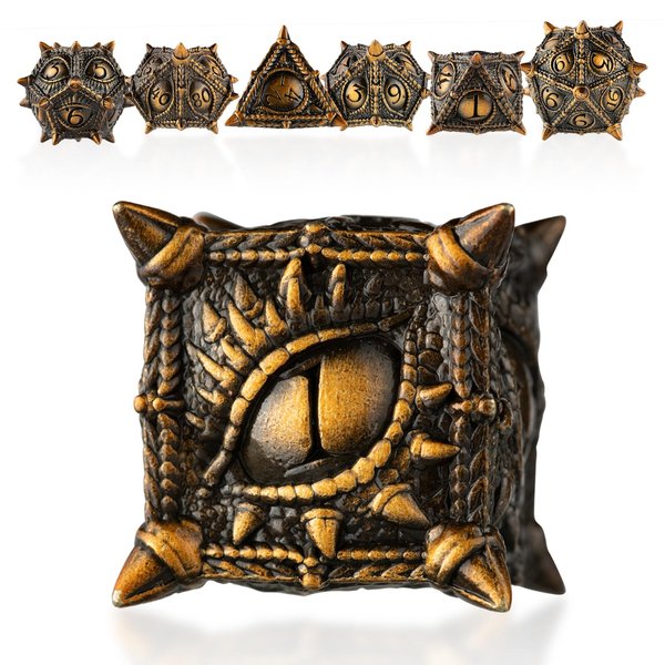 Surpass DND dice Metal dice Dungeons and Dragons dice polyhedral dice Dragon Eye dice Set RPG dice DND Dragon dice Role Playing Game dice RPG dice Set Pathfinder dice Set (Golden dice)