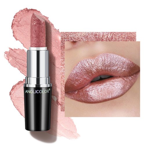 Anglicolor Glitter Lipstick High Impact Lipcolor,Nude Lipstick Moisturizing Creamy Formula,Metallic Lipstick For Women For Vegan & Cruelty-Free,Full-Coverage Lip Color