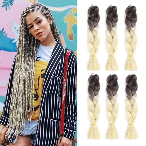 Cerisun Braiding Hair Extensions 24 Inch, Kanekalon Jumbo Braid, 6Pcs/Lot High Temperature Synthetic Fiber Hair Extensions for Box Braids Braiding Hair （M27）