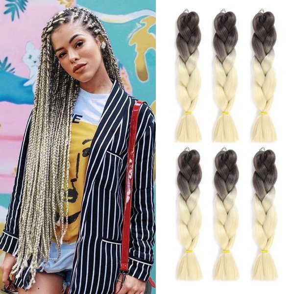Cerisun Braiding Hair Extensions 24 Inch, Kanekalon Jumbo Braid, 6Pcs/Lot High Temperature Synthetic Fiber Hair Extensions for Box Braids Braiding Hair （M27）