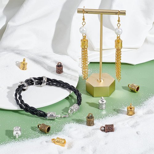 PH PandaHall 100pcs Cord Ends Leather Tassel Cap 5 Color Barrel Alloy Leather Cord Ends Cord Link Buckle Glue-in End Cap for Kumihimo Barrel and Jewelry Making (16x9mm, 6.5mm Inner Diameter)