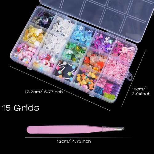 Assorted Acrylic 3D Nail Charms Multi Color Flower Bows Butterfly Heart Pearls Nail Charms Bear Candy Cute Nail Charms for Nail Art DIY Crafts Accessories