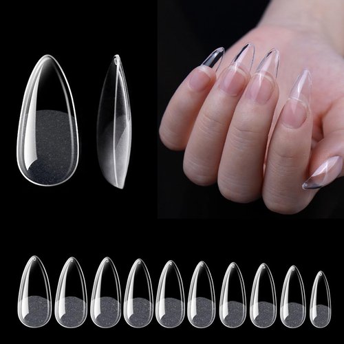 240 Pcs Acrylic Almond Full Cover Nail Tips,Clear Medium Almond Tips Half Matte Artificial False Nails for Home Nail Salons and DIY Nail Art