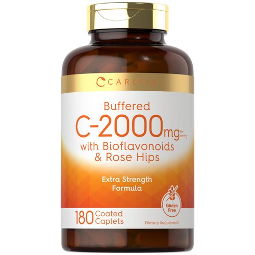 Carlyle Buffered Vitamin C | 2000mg | 180 Caplets | with Bioflavonoids and Rose HIPS | Vegetarian, Non-GMO, and Gluten Free Supplement