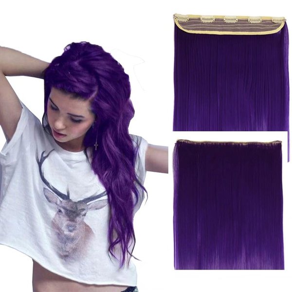 iLUU Clip in Hair Extensions 100g 24" Straight Thick Heat-Resisting Fiber Hairpiece #2410 Dark Purple Long Synthetic Hair Clip in Extensions 5Clips Hairpiece for Beauty Girls Women