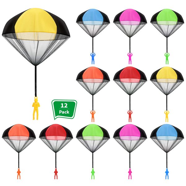 12 Pieces Parachute Toy Hand Throw Flying Toys Parachute Men Toy Parachute Figures for Christmas Outdoor Landing Gifts, No Battery Nor Assembly Required (Simple Style)