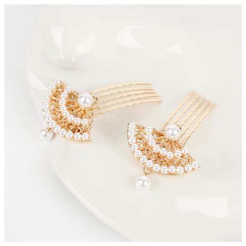 Pearl Hair Comb Small Decorative Hair Side Comb Delicate fan-shaped Appearance and Embellished with Pearls Elegant Pearl Hair Side Comb for Women
