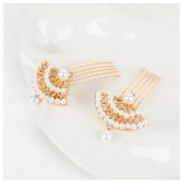 Pearl Hair Comb Small Decorative Hair Side Comb Delicate fan-shaped Appearance and Embellished with Pearls Elegant Pearl Hair Side Comb for Women