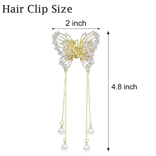 TEBIEKOY Butterfly Hair Clips for Women Ponytail, Pearl Tassels Elegant Butterfly Hair Clip For Fine and Medium Hair, Ponytail Holder Hair Claw Clip Accessories