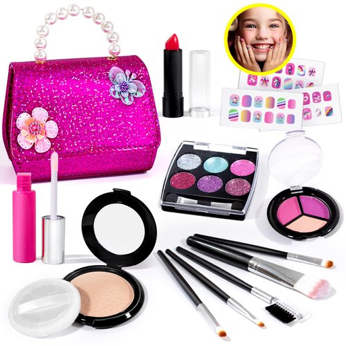 ULOVEME Kids Real Makeup Kit for Little Girls - Real, Non Toxic, Washable Make Up Toy - Toys Gift for 3 4 5 6 7 8 9 10 12 Years Old Girls Birthday