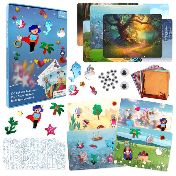 Foil Arts Kit for Girls Arts and Crafts for Girls 4 5 6 7 8 Fun Activity Set for Girls DIY Creative Birthday Gifts for Girl Boy Fun Craft Kits for Christmas Stocking Stuffers No Mess Art for Girl Blue