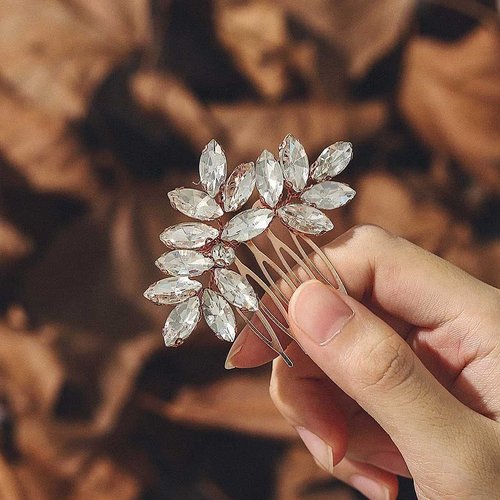 Jeairts Rhinestone Hair Comb Bridal Hair Pieces Crystal Brides Headpiece Hair Jewelry Glitter Wedding Hair Accessories for Women and Girls(3-Rose Gold)