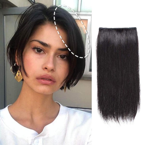 FEIPRO Clip in Human Hair Extensions Invisible Hairpin Hair Add Women Hair Volume Short Silky Straight Real Remy Hair Thick Double Weft One Piece Hairpieces for Thin Hair 8 inch#1B Natural Black