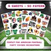 50PCS Football Tattoos Football Face Stickers Temporary Tattoos for Football Game Party Decorations Favors Supplies American Rugby Fans Kids Boys Girls Party Bag Filler