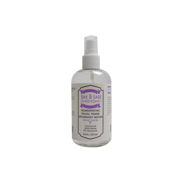OAK & SAGE Homeopathic Facial Toner Spearmint Water - Unscented - 8oz - 100% Herbs, No Alcohol, No Chemicals - for All Skin Types