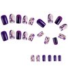 Purple Marbling Press on Nails Medium Artificial False Nails with Gold Foil Design Square Acrylic Nails Full Cover Reusable Glossy Coffin Fake Nails French Stick on Nails Set Glue on Nails for Women