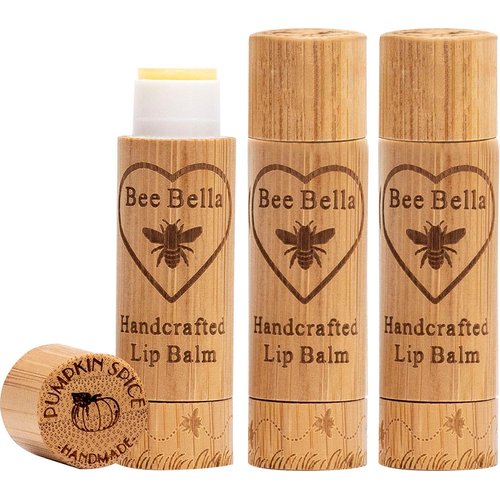 Bee Bella Lip Balm Pumpkin Spice (3 Pack)- With Beeswax, Coconut Oil, Jojoba Oil, Vitamin E Oil, Argan Oil and More for Soft and Smooth Lips - Long-Lasting Moisture - Handmade in the USA