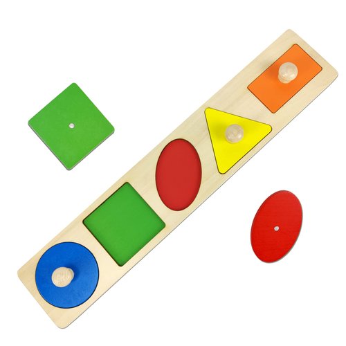 Montessori Shape Puzzle for Toddlers 1 2 Years Old, First Shapes Jumbo Knob Wooden Peg Puzzle, Geometric Shape Pegged Puzzle Learning Material Educational Toys Shape Color Sorting Board(Style A)