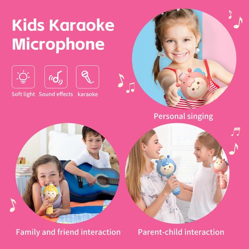 Vamosoun Kids Karaoke Machine,Children’s Karaoke Microphone, Birthday Gifts,Music Toys for Toddlers,Handheld Wireless Microphone,Kids Portable Bluetooth Speaker, Pink
