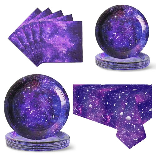 Space Galaxy Party Supplies,Outer Space Theme Birthday Party Decoration,Solar System Planet Tableware Set Paper Plates Napkins Tablecloth Serve 25 Guests for Birthday