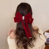 SINIDE Velvet Hair Bow Tail Satin Bow Long Tail Headpieces Winter Hair Barrette Headwear Hair Accessories for Women and Ladies Gifts, Elegant Hair Decor for Wedding Prom Dating