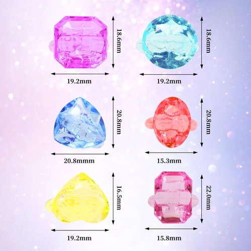 100 Pcs Gem Rings Toys for Kids, Bulk Toys Diamond Ring Party Favors for Boys Girls Toddlers, Colorful Princess Ring Dress Up Accessories for Carnival PrizesGoodie Bag Stuffers, Pinata Fillers