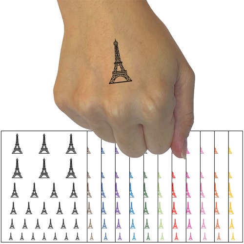 Eiffel Tower Paris France Temporary Tattoo Water Resistant Fake Body Art Set Collection - Black (One Sheet)