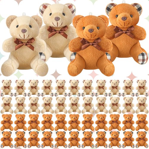 Junkin 48 Pcs Mini Stuffed Bear Bulk 4 Inch Valentine Tiny Bear Stuffed Animal Mini Joint Bear Sm...