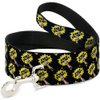 Dog Leash Fist Pump Black Yellow 4 Feet Long 0.5 Inch Wide