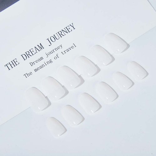 RikView Red Press on Nails Medium Coffin Nails for Women Glossy Fake Nails 24 PCs/Set (White)