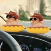 wonuu Rubber Duck Car Decorations Cute Car Accessories Dashboard Car Ornament with Cowboy Hat Swim Ring Colour Necklace and Sunglasses(B_Yellow Straw Clear)