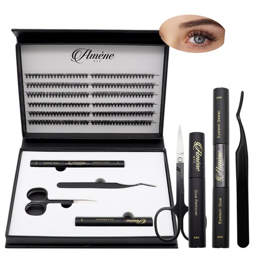Améne 240pcs DIY At Home Cluster Eyelashes Kit Individual Eyelashes With Lash Bond And Seal, Eyelash Glue Remover, Lash Tweezer And Lash Scissors Booklet Design (30D+40D 10,12,14mm)
