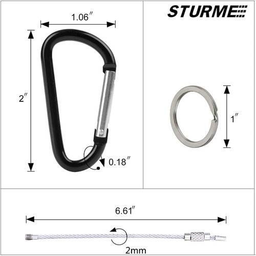 STURME 2" Aluminum D Ring Carabiners Clip D Shape Spring Loaded Gate Small Keychain Carabiner Clip Set Outdoor Camping Mini Lock Snap Hooks Spring Link Key Chain Durable Improved 24 PCS (Assorted)