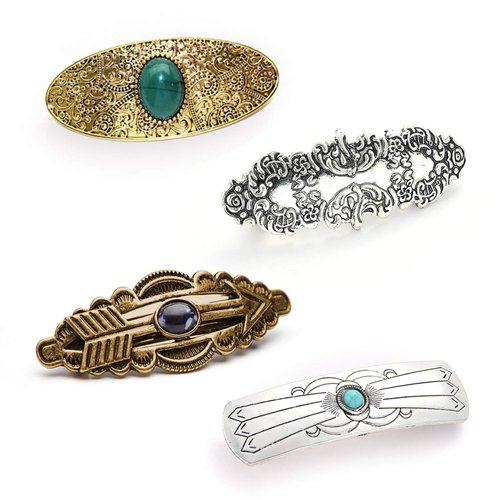 4 Packs Vintage Gem Decorative Hair Barrettes for Women Girls Classic Carved Pattern Retro Metal French Hair Clips Hairpins Spring Hair Barrette Accessories