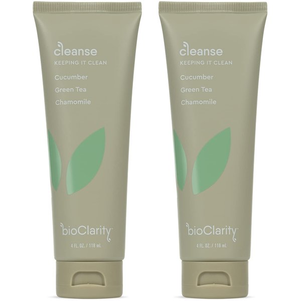 BioClarity Face Cleanser | 100% Vegan, Gentle Wash with Cucumber, Green Tea, and Chamomile, for Sensitive Oily Skin. Natural Ingredients (Set of Two 4oz Cleansers)