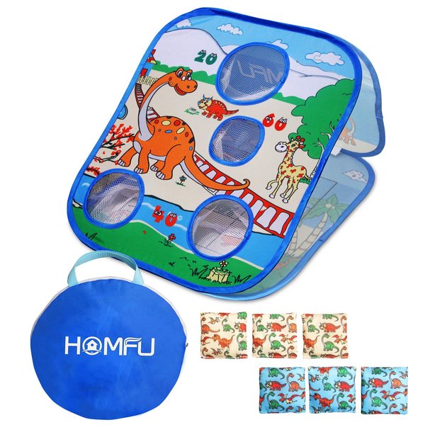 Homfu Bean Bag Toss Game Toy Collapsible Portable 4 Holes Corn Hole Game Cornhole Set with 6 Bean Bags Roman Tic-Tac-Toe Game 2-in-1 Game Boards for Kid's