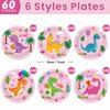 60Pcs Dinosaur Birthday Party Decorations Dino 7 Inch Dessert Plates Tableware Pink Dinosaur Dinner Paper Plates Dino Roar Theme Dinnerware for Kids Girls Boys Party Baby Shower Supplies Favors