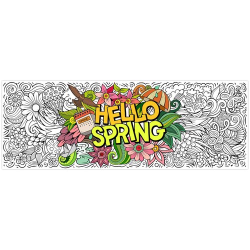 Jumbo Spring Mandala Coloring Poster Springtime Floral Giant Coloring Book Butterfly and Flower Coloring Table Runner for Kids Home Classroom Group Activities Party Supplies 68.1"x24.4" (Spring)