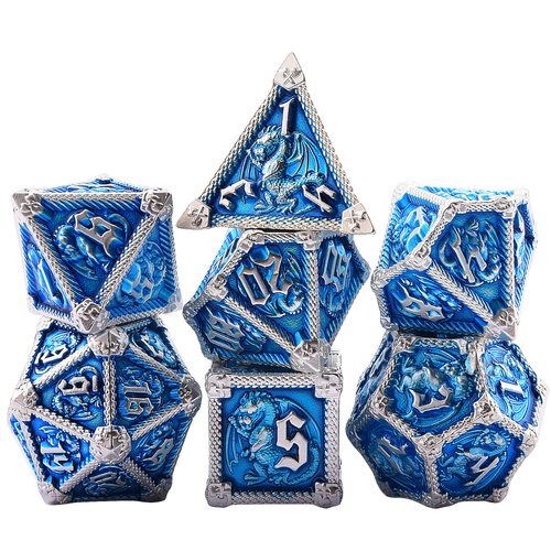 AUSTOR 7-Die Metal DND Dice Set Dungeons and Dragons Dice with Box Roll Playing Game Dice Polyhedral Dice D20 D12 D10 D% D8 D6 D4 Metal Dice for Pathfinder MTG RPG Board Games