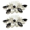 BETITETO Small Crystal Hair Accessories 2 Pieces Black White Rhinestone Silver Hair Comb Pins Pieces for Wedding Party