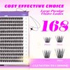 GAQQI Lash Clusters, GQ19 Individual Lashes 168pcs D Curl, DIY Lash Extension 14mm Length Only False Eyelash Clusters, Natural & Wispy Lash Wisps (GQ19,D Curl,14mm)