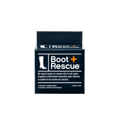 Boot Rescue all-natural cleaning wipes for leather and suede boots. Remove salt stains & grime. Box of 10 individually wrapped wipes.
