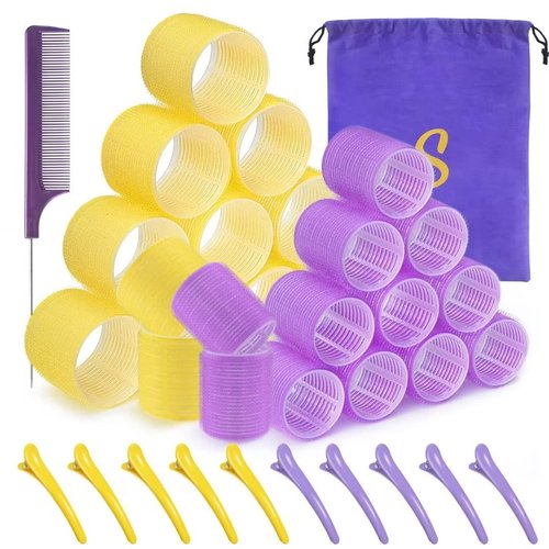 Hair Roller Set 24 pcs,Heatless Hair Curlers,Self Grip Hair Rollers,Hair rollers with hair clips and comb,Salon hairdressing curlers,DIY Hair Styles, Sungenol 2 Sizes Hair Rollers in 1 set