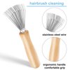 Andibro Hair Brush Cleaner Tool, Comb Cleaning Brush Rake Design Brush Cleaner Wooden Handle Hair Remover Mini Hair Instrument for Removing Hairs Dust Dirt Lint Home Salon