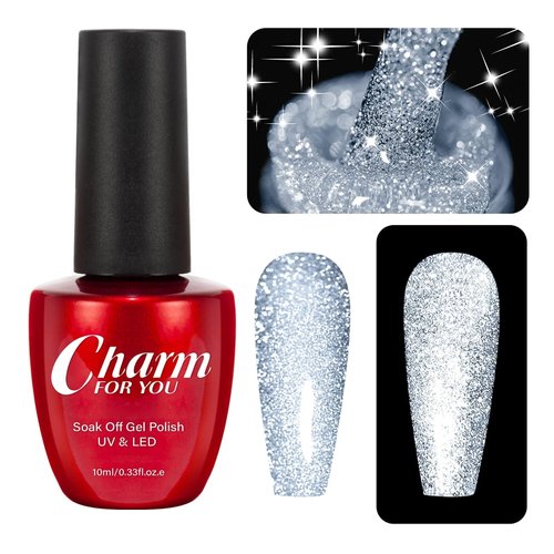 VERONNI Glitter Nail Gel Poish,Reflective Shine Nail Gel Polish Diamond Sparkling Explosion Nail Gel Soak Off UV LED Gel Nail Art Manicure10ml -Silver (S-001)