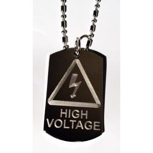 High Voltage Electricity Funny Humor Novelty Warning Label Logo Symbols - Military Dog Tag Luggage Tag Key Chain Keychain Metal Chain Necklace