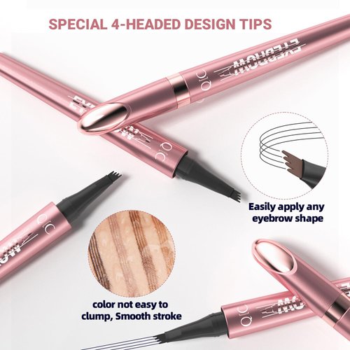 Febune Microblading Eyebrow Pen, Eyebrow Pencil with 4-Fork Tip Magic Brow Tattoo Pencil for Women, Waterproof, Long Lasting Eyebrow Makeup, Black