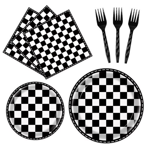 96 Pcs Checkered Plates and Napkins Party Supplies Racing Party Favors Race Car Birthday Decorations Checkered Flag Party Supplies