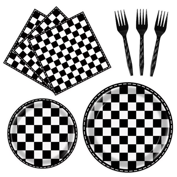 96 Pcs Checkered Plates and Napkins Party Supplies Racing Party Favors Race Car Birthday Decorations Checkered Flag Party Supplies